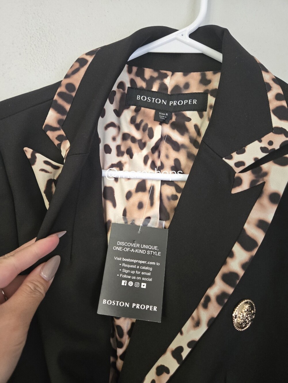 Boston Proper Exploded Cheetah Trim Modern Double Breasted Blazer - Picture 9 of 10